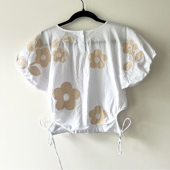 NWT Madewell Embroidered Poplin Puff-Sleeve Cutout Crop Top Eyelet White Floral - Picture 7 of 9